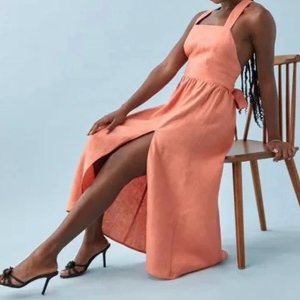 SALE - Reformation NWOT Linen Elara Midi Dress in Peaches | Size 2 | Orig $258